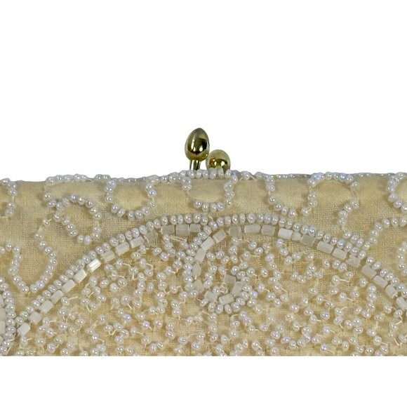 Vintage Walborg‎ Hand-Beaded Cream Evening Clutch Purse Made In Belgium Formal - Picture 8 of 15